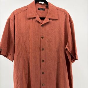 Cellinni Men's Shirt Burnt Orange Button Up Short Sleeve 100% Silk Size Medium